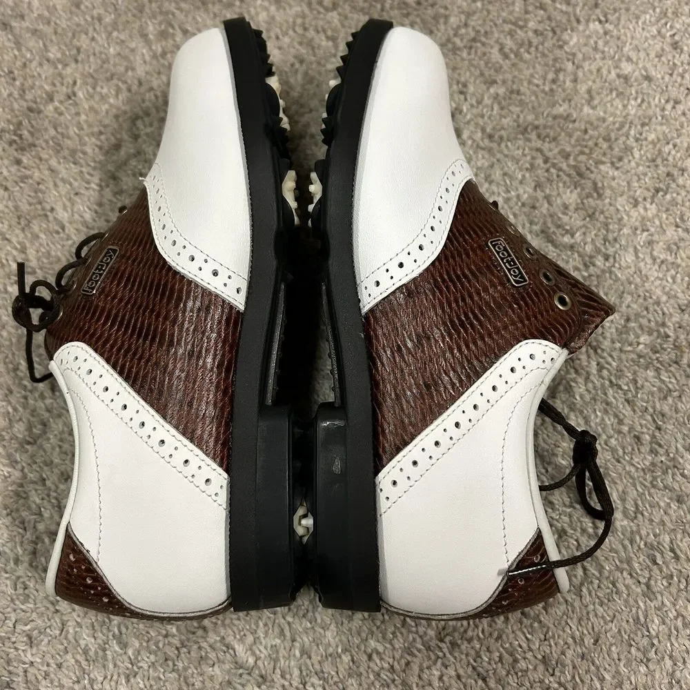 Footjoy Dryjoy Rubber Golf Shoes Womens‎ 5 M White Brown Leather New W Defects